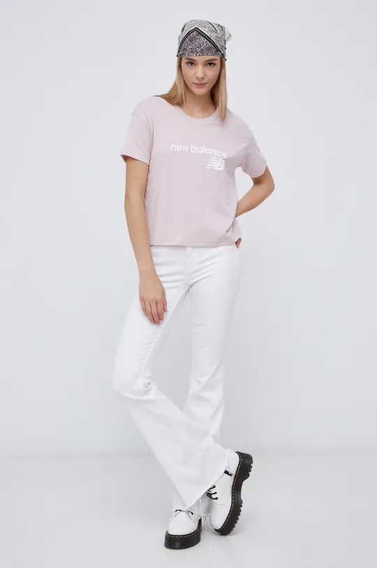 różowy New Balance T-shirt WT03805SCI Damski