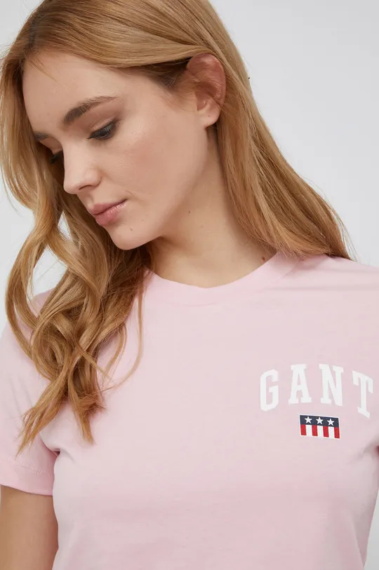 ροζ Βαμβακερό μπλουζάκι Gant