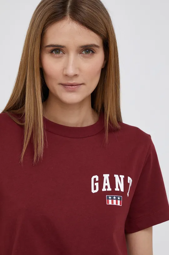 μπορντό Gant - Βαμβακερό μπλουζάκι Γυναικεία