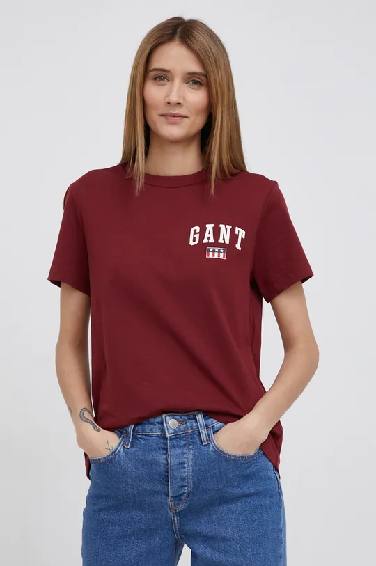 μπορντό Gant - Βαμβακερό μπλουζάκι