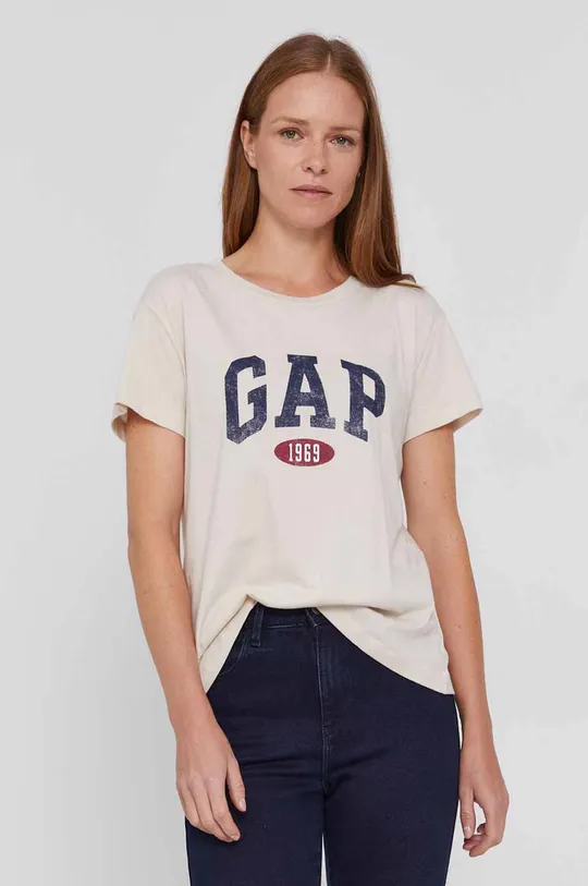 beżowy GAP - T-shirt bawełniany Damski
