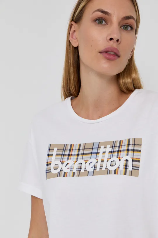 biały United Colors of Benetton T-shirt bawełniany