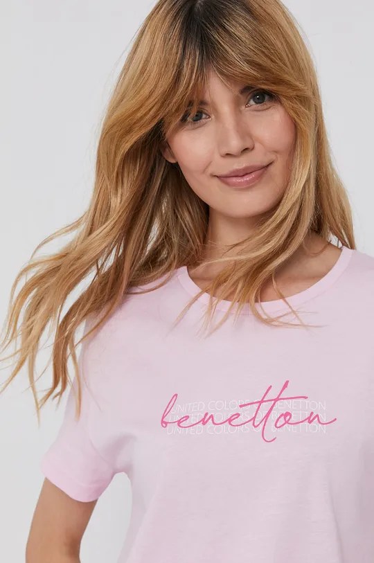 różowy United Colors of Benetton T-shirt bawełniany Damski