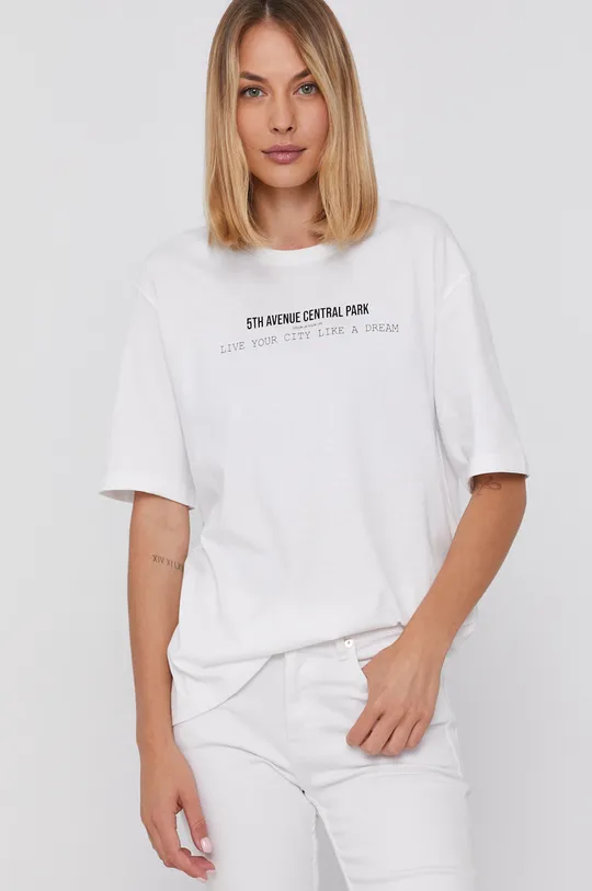 biały United Colors of Benetton T-shirt bawełniany Damski