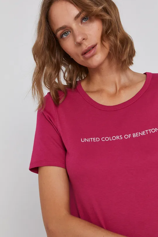 fioletowy United Colors of Benetton T-shirt bawełniany Damski