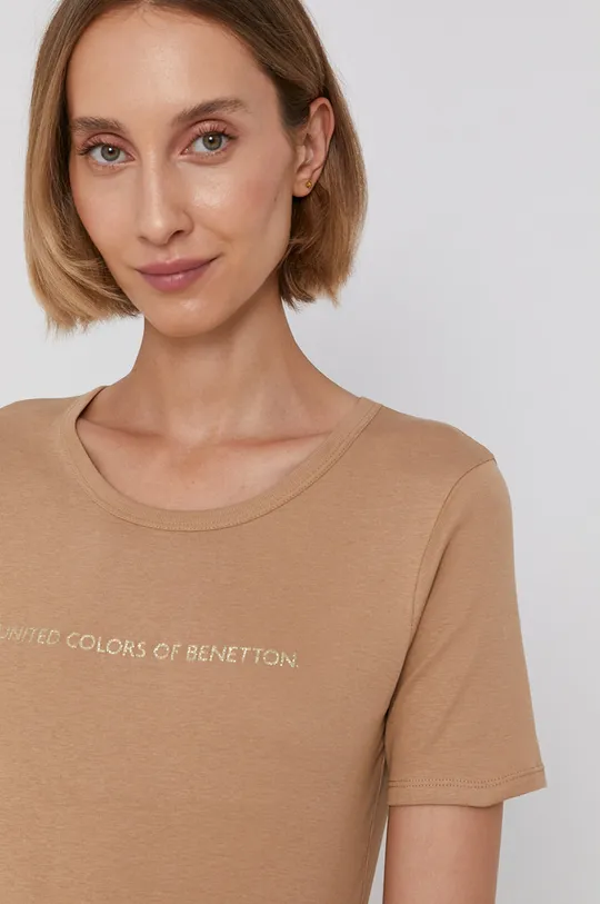 beżowy United Colors of Benetton T-shirt bawełniany Damski