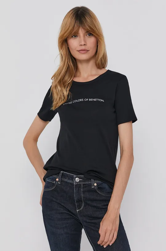 czarny United Colors of Benetton T-shirt bawełniany Damski