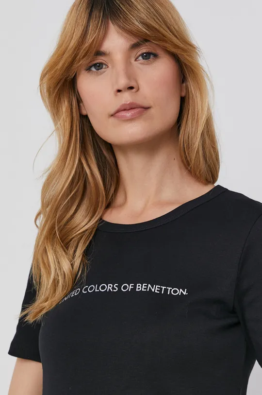 μαύρο Βαμβακερό μπλουζάκι United Colors of Benetton