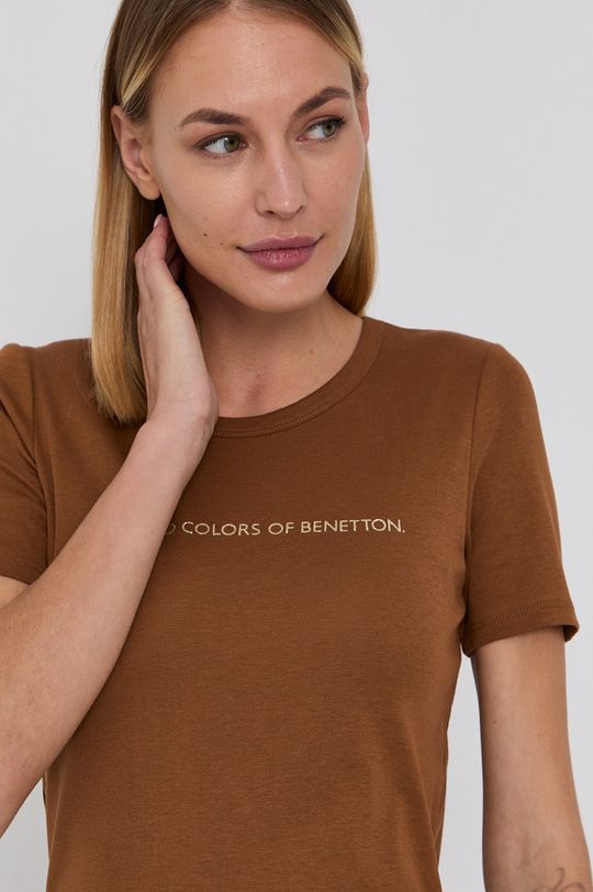 kawowy United Colors of Benetton T-shirt bawełniany Damski