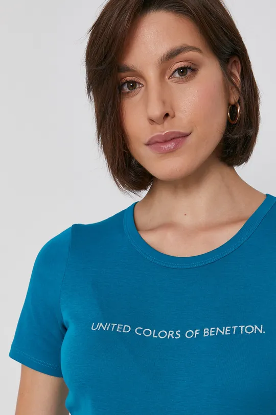 turkusowy United Colors of Benetton T-shirt bawełniany