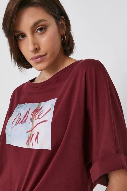 bordowy Sisley T-shirt bawełniany