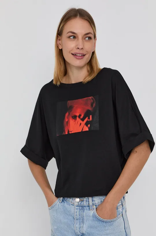 czarny Sisley T-shirt bawełniany Damski
