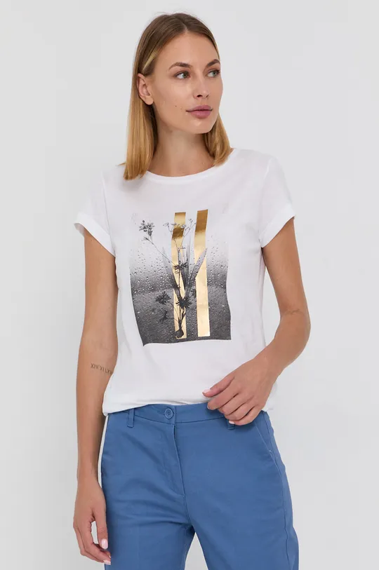 biały Sisley T-shirt bawełniany Damski