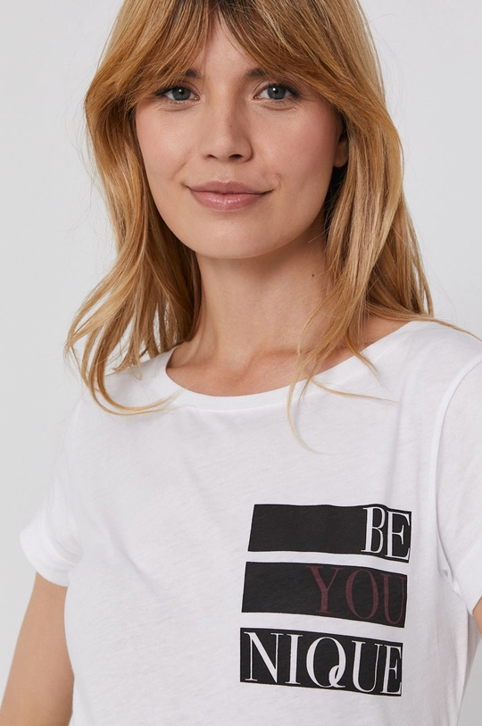 biały Sisley T-shirt bawełniany