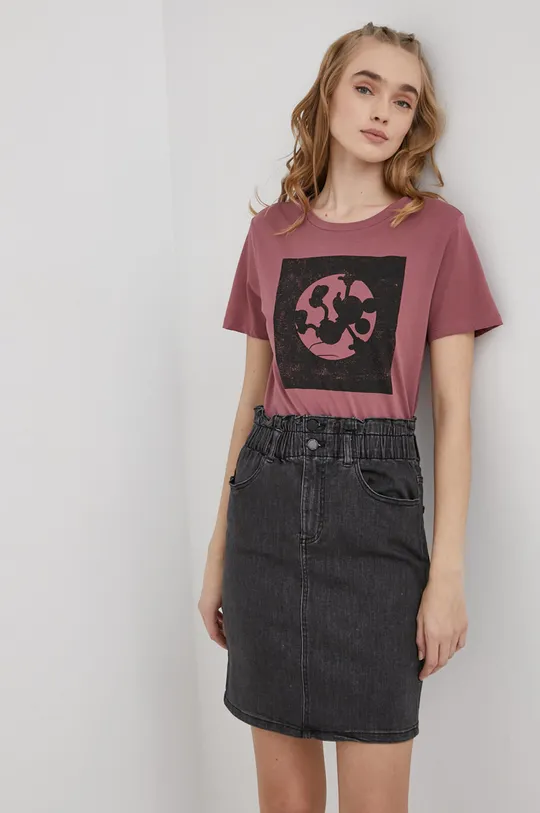 różowy Only T-shirt bawełniany x Disney Damski