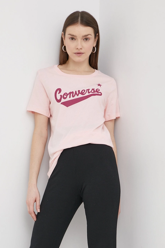 różowy Converse T-shirt bawełniany Damski