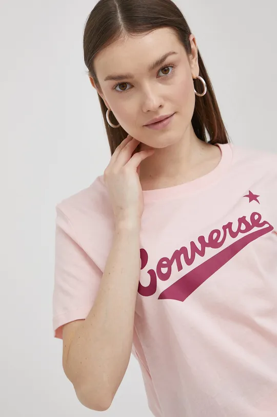 różowy Converse T-shirt bawełniany