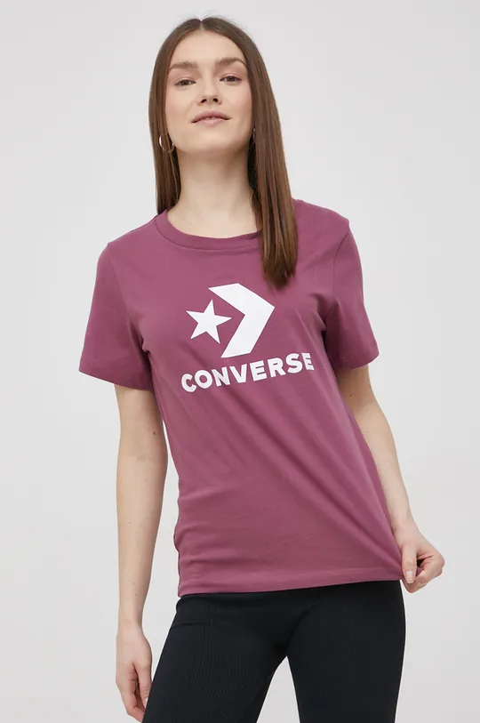 Βαμβακερό μπλουζάκι Converse μωβ