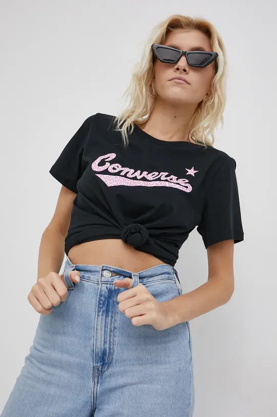 czarny Converse T-shirt bawełniany Damski