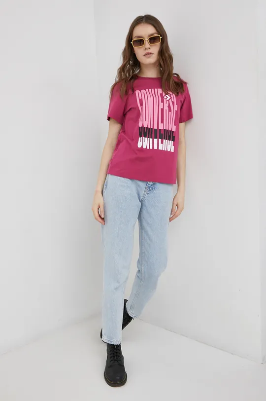 Converse T-shirt bawełniany różowy