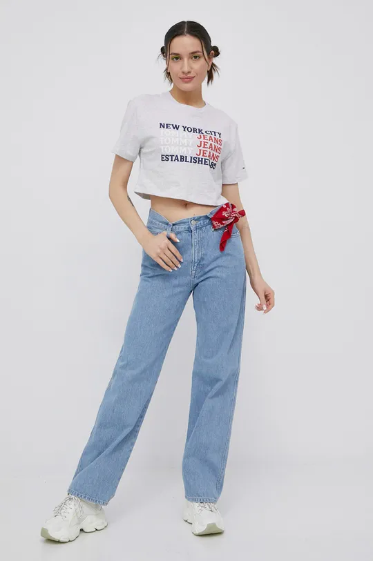 Βαμβακερό μπλουζάκι Tommy Jeans γκρί