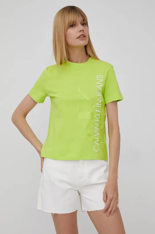 πράσινο Βαμβακερό μπλουζάκι Calvin Klein Jeans