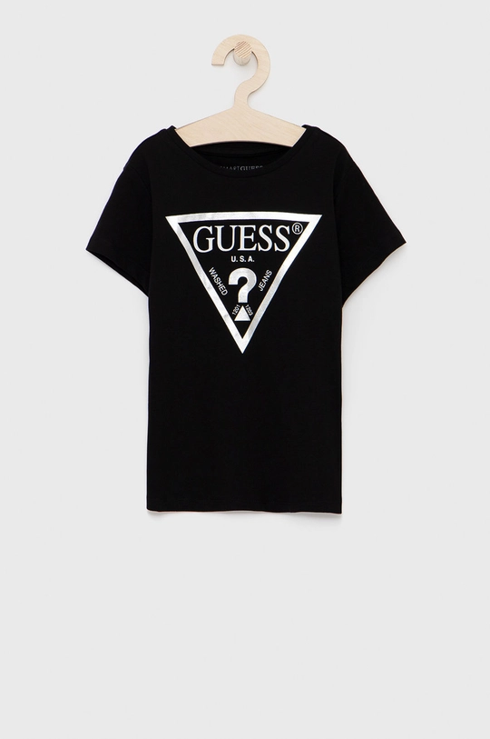 μαύρο Παιδικό βαμβακερό μπλουζάκι Guess Για κορίτσια