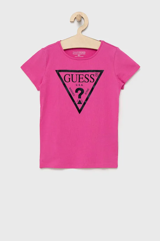 różowy Guess - T-shirt bawełniany dziecięcy Dziewczęcy