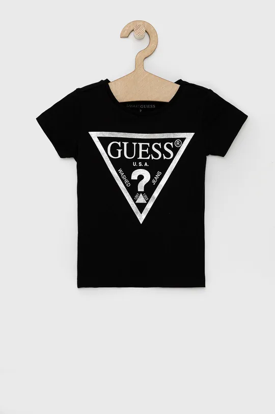 чёрный Детская хлопковая футболка Guess Для девочек