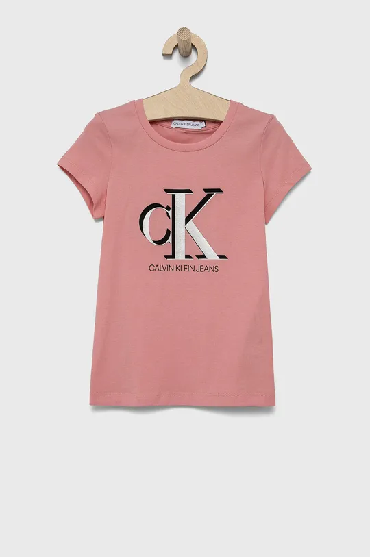 ružová Detské bavlnené tričko Calvin Klein Jeans Dievčenský