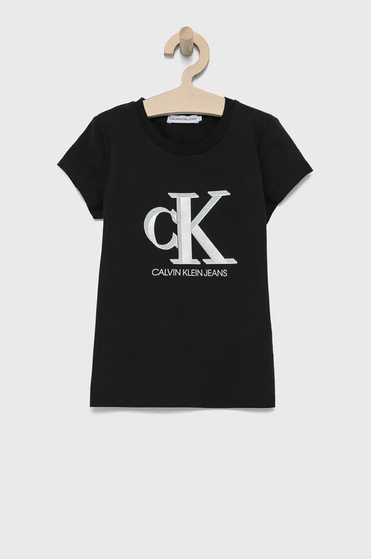 czarny Calvin Klein Jeans T-shirt bawełniany dziecięcy IG0IG01018.4890 Dziewczęcy