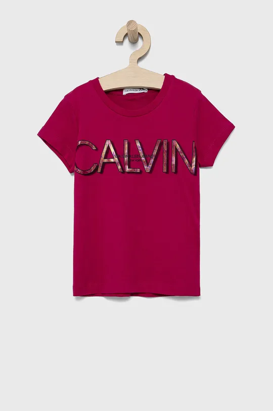 różowy Calvin Klein Jeans T-shirt bawełniany dziecięcy IG0IG01046.4890 Dziewczęcy