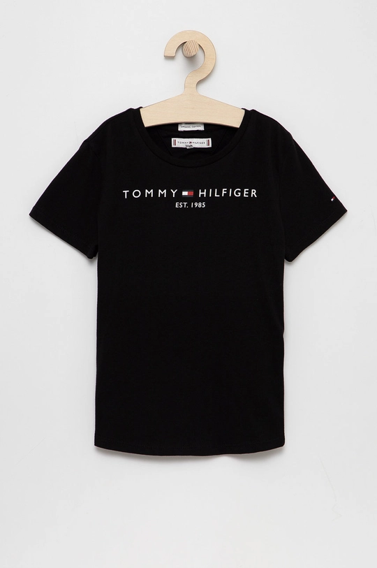 μαύρο Παιδικό βαμβακερό μπλουζάκι Tommy Hilfiger Για κορίτσια