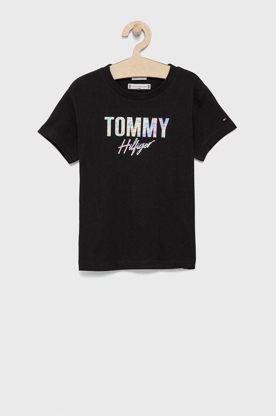čierna Detské bavlnené tričko Tommy Hilfiger Dievčenský