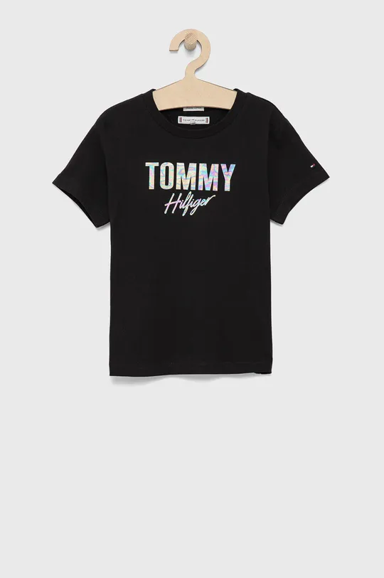 czarny Tommy Hilfiger T-shirt bawełniany dziecięcy Dziewczęcy