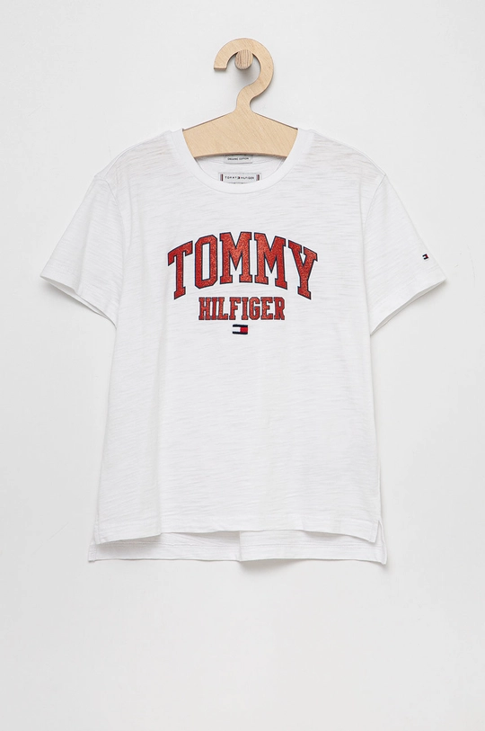 белый Детская хлопковая футболка Tommy Hilfiger Для девочек