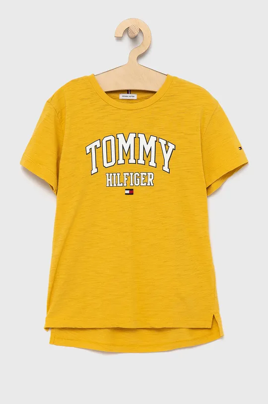 żółty Tommy Hilfiger T-shirt bawełniany dziecięcy Dziewczęcy