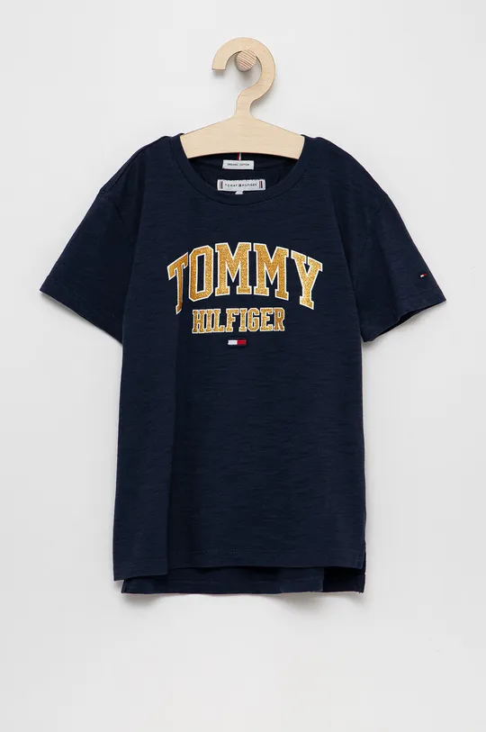 granatowy Tommy Hilfiger T-shirt bawełniany dziecięcy Dziewczęcy