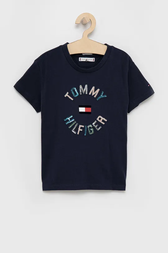 тёмно-синий Детская хлопковая футболка Tommy Hilfiger Для девочек