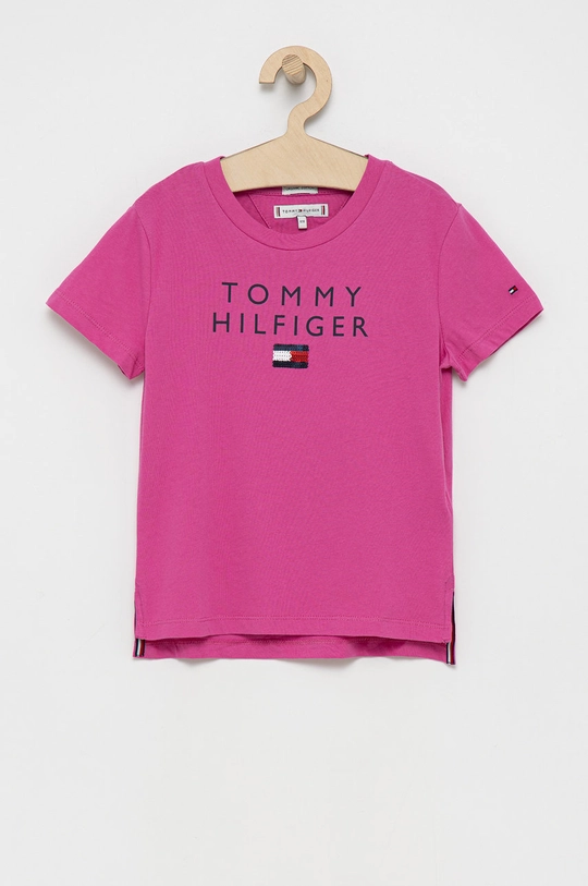 różowy Tommy Hilfiger T-shirt bawełniany dziecięcy Dziewczęcy