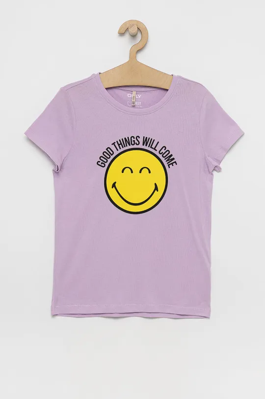 фіолетовий Дитяча бавовняна футболка Kids Only x Smiley Для дівчаток