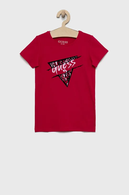 różowy Guess T-shirt dziecięcy Dziewczęcy