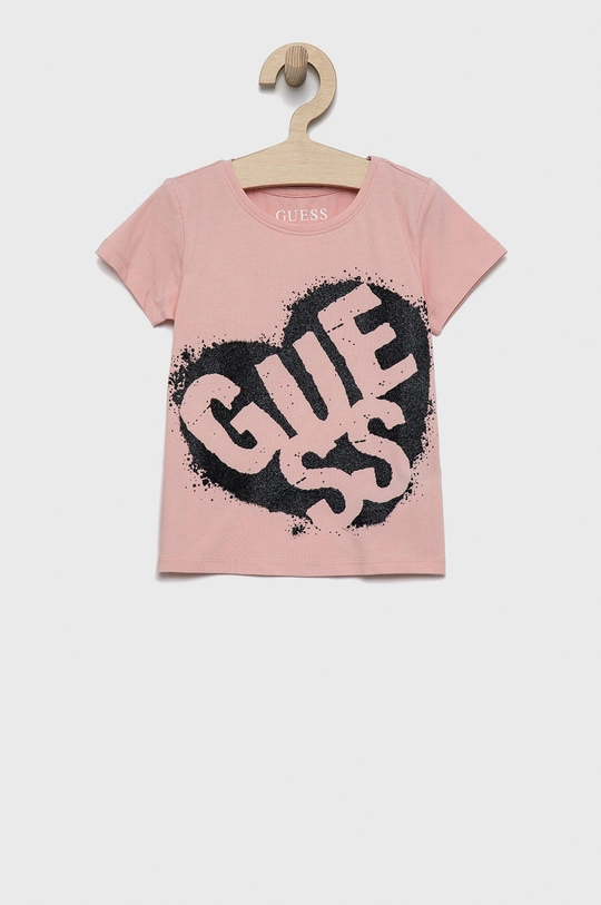 różowy Guess T-shirt dziecięcy Dziewczęcy