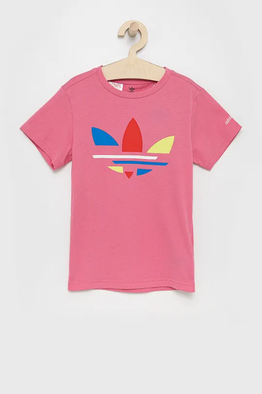 różowy adidas Originals T-shirt bawełniany dziecięcy H32347 Dziewczęcy