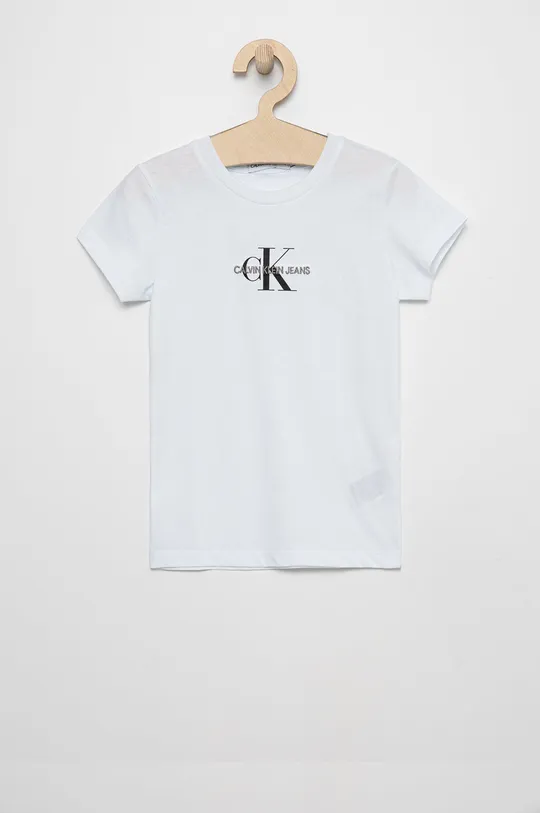 biały Calvin Klein Jeans T-shirt bawełniany dziecięcy IG0IG01221.4890 Dziewczęcy