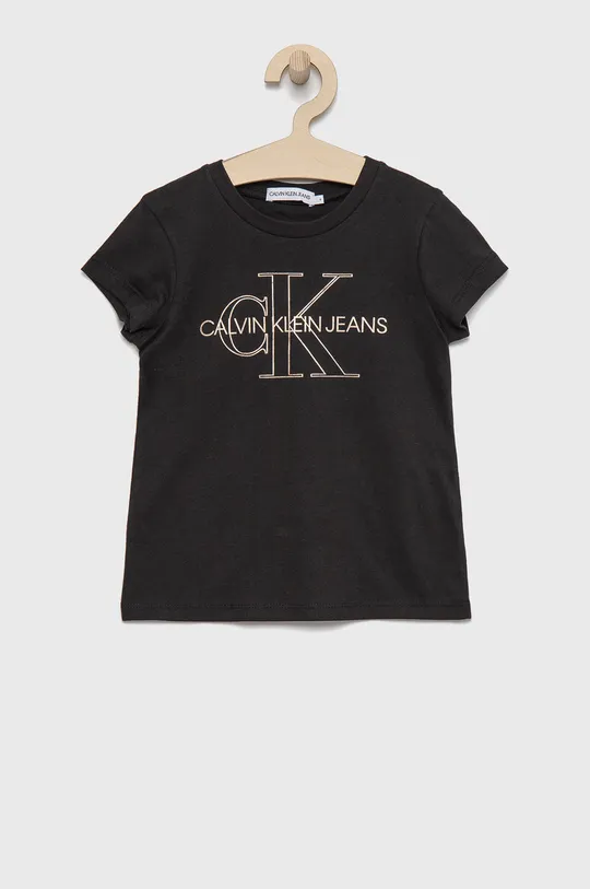 чорний Дитяча бавовняна футболка Calvin Klein Jeans Для дівчаток