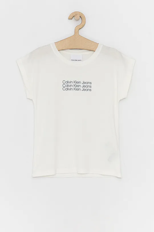 beżowy Calvin Klein Jeans T-shirt bawełniany dziecięcy IG0IG01232.4890 Dziewczęcy