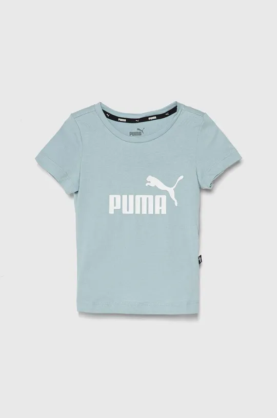 блакитний Дитяча бавовняна футболка Puma Для дівчаток