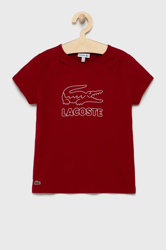 czerwony Lacoste T-shirt bawełniany dziecięcy TJ7486 Dziewczęcy
