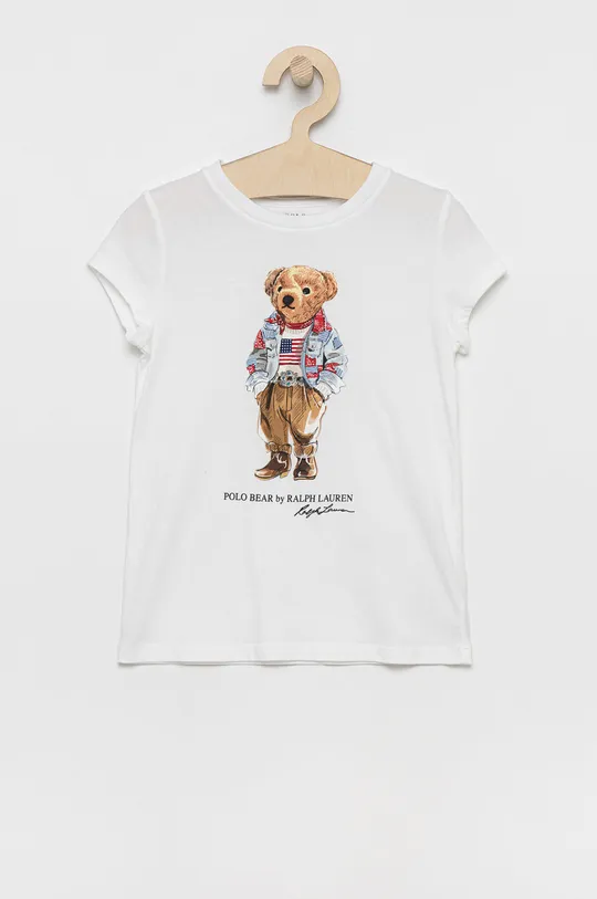 biały Polo Ralph Lauren T-shirt bawełniany dziecięcy 312850649001 Dziewczęcy